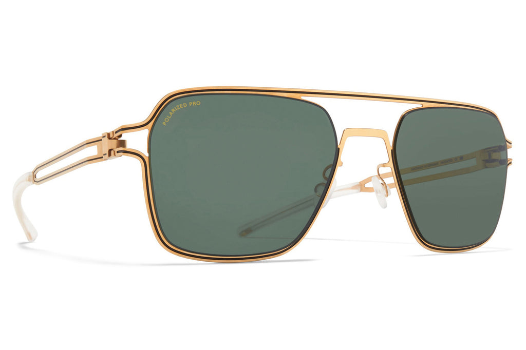 MYKITA - Riku Sunglasses Gold/Black with Polarized Pro Green 15 Lenses