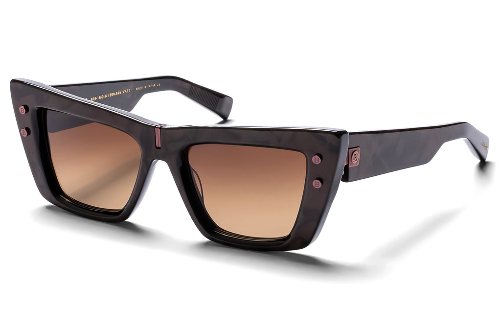 Balmain® Eyewear - B-Eye Sunglasses Leather Brown & White Gold with Brown Gradient Lenses