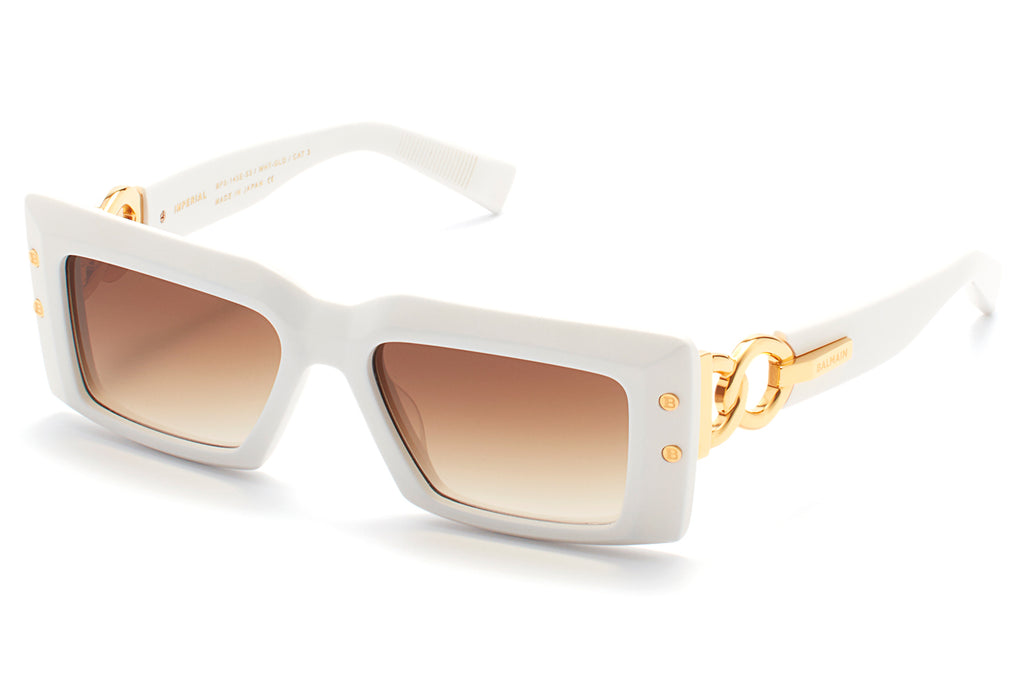 Balmain® Eyewear - Imperial Sunglasses Matte White & Yellow Gold with Dark Brown Gradient Lenses