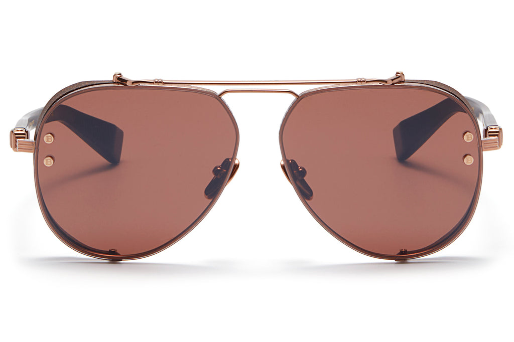 Balmain® Eyewear - Capitaine Sunglasses Rose Gold & Matte Crystal Brown with Black Mirror Flash