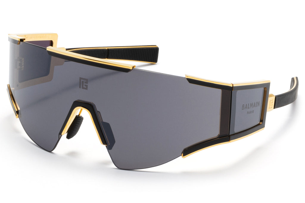 Balmain® Eyewear - Flèche Sunglasses Gold & Black Enamel with Dark Grey - Black Flash Mirror Lenses