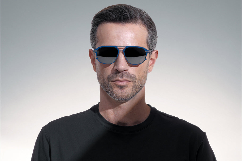 Akoni - Icarus Sunglasses Matte Navy - Black Palladium with Dark Grey - Silver Flash Mirror Lenses
