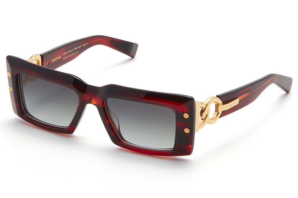 Balmain® Eyewear - Imperial Sunglasses Red Swirl & Gold with Dark Grey Gradient Lenses
