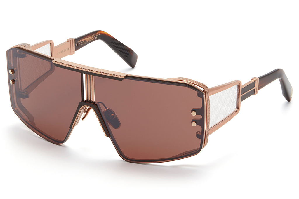 Balmain® Eyewear - Le Masque Sunglasses Rose Gold & Brown Swirl with Dark Brown - Black Flash Mirror