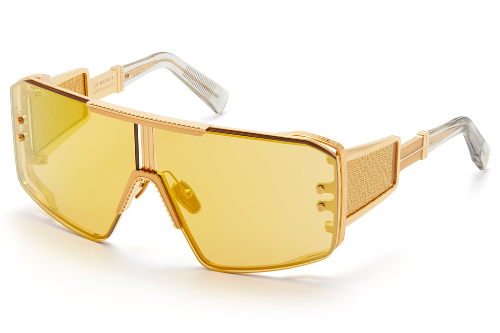 Balmain® Eyewear - Le Masque Sunglasses Gold & Crystal Grey with Amber - Gold Flash Mirror Lenses