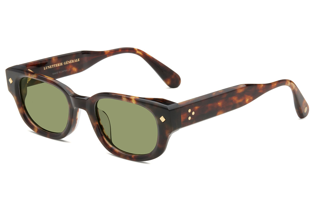 Lunetterie Générale - À Tout Jamais Sunglasses Medium Tortoise & 24k Gold with Solid Green G15 Lense