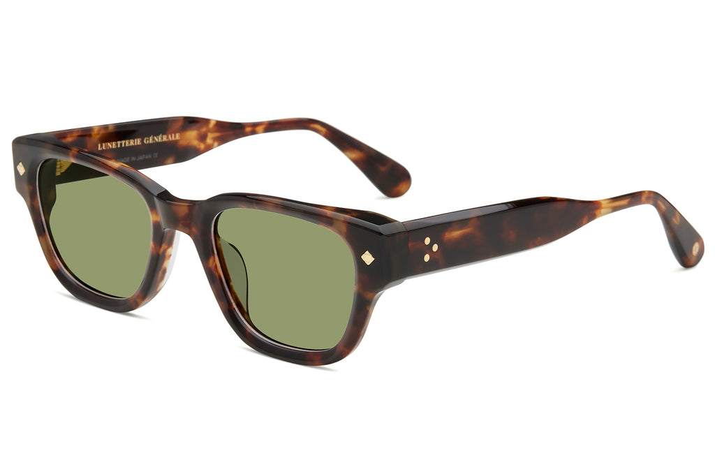 Lunetterie Générale - Minuit Moins Une Sunglasses Medium Tortoise & 24k Gold with Solid Green G15