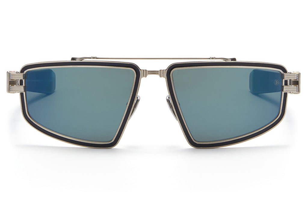 Balmain® Eyewear - Titan Sunglasses Brushed Silver & Blue Swirl with G-15 - Blue Mirror Lenses