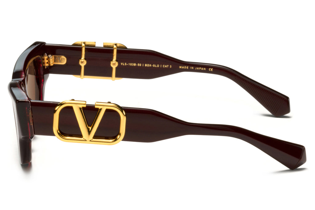 Valentino® Eyewear - V-Due Sunglasses Bordeaux & Yellow Gold with Dark Brown Lenses