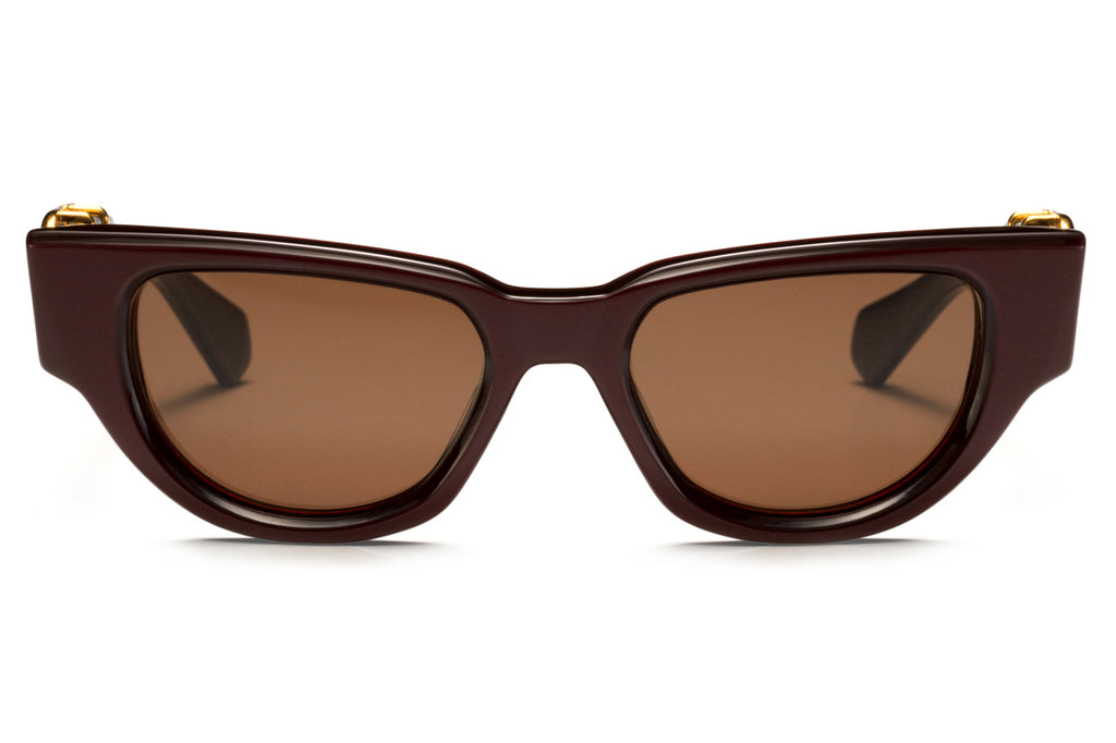 Valentino® Eyewear - V-Due Sunglasses Bordeaux & Yellow Gold with Dark Brown Lenses