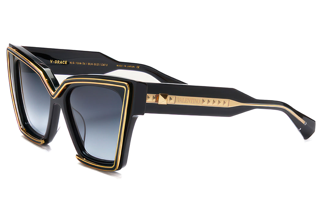 Valentino® Eyewear - V-Grace Sunglasses Black & Yellow Gold with Dark Grey Gradient Lenses