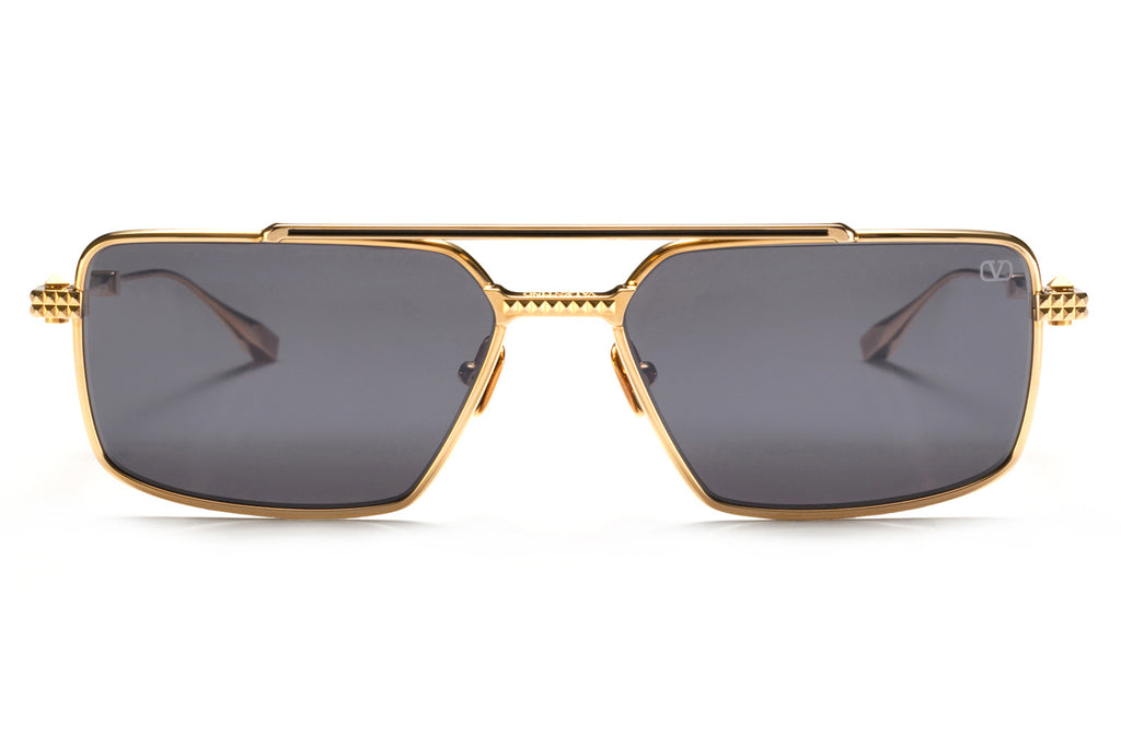 Valentino® Eyewear - V-Sei Sunglasses White Gold & Black Enamel with Dark Grey Lenses