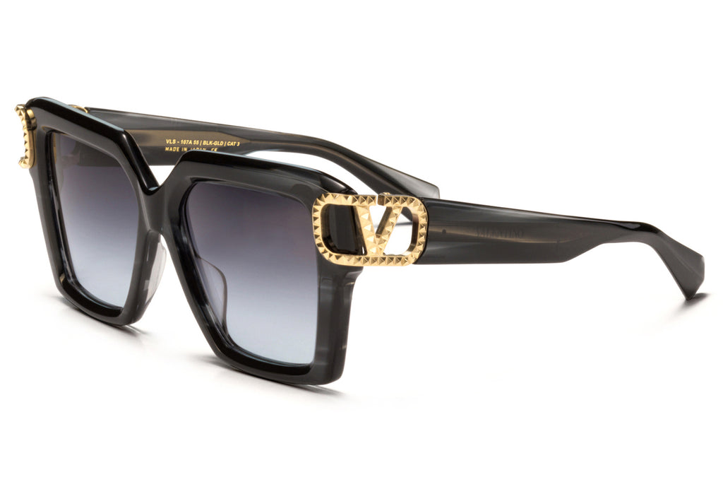 Valentino® Eyewear - V-Uno Sunglasses Translucent Black Swirl & V Light Gold with Gradient Grey Lens