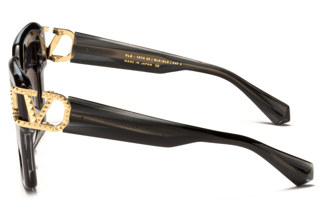 Valentino® Eyewear - V-Uno Sunglasses Translucent Black Swirl & V Light Gold with Gradient Grey Lens