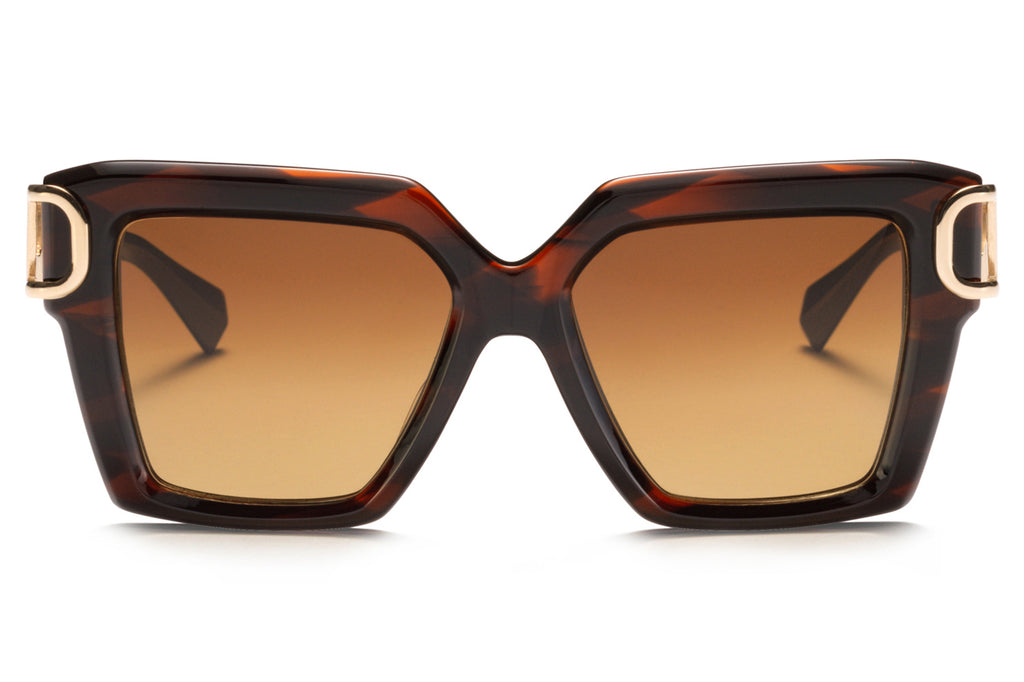Valentino® Eyewear - V-Uno Sunglasses Translucent Brown Swirl & White Gold with Gradient Brown Lense