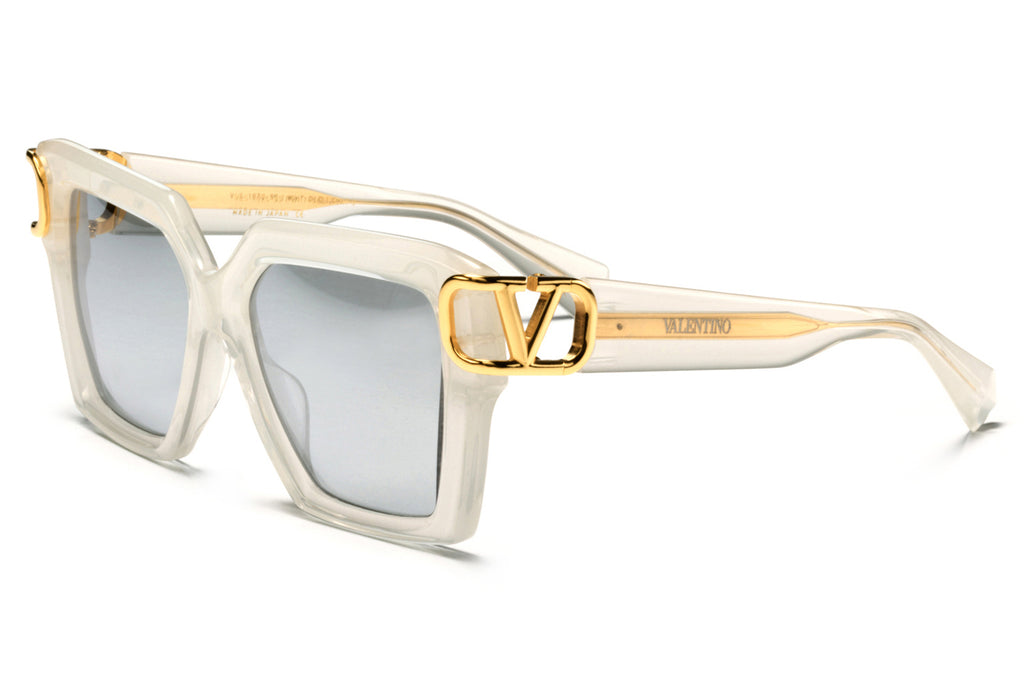 Valentino® Eyewear - V-Uno Sunglasses Translucent Ivory & Yellow Gold with Medium Grey Lenses