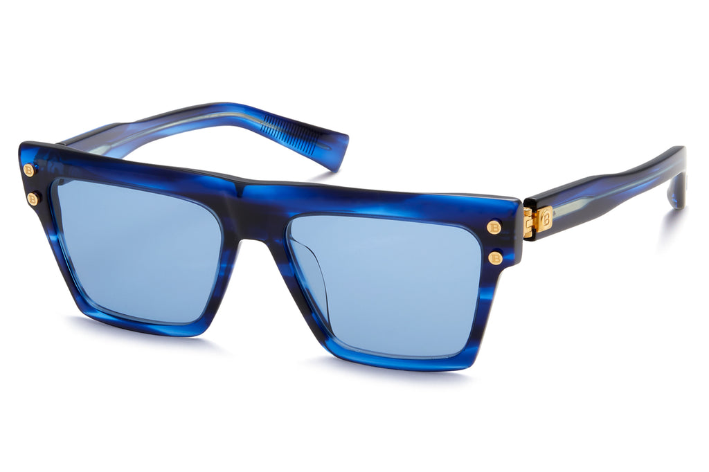 Balmain® Eyewear - B-V Sunglasses Blue Swirl & Gold with Blue AR Lenses