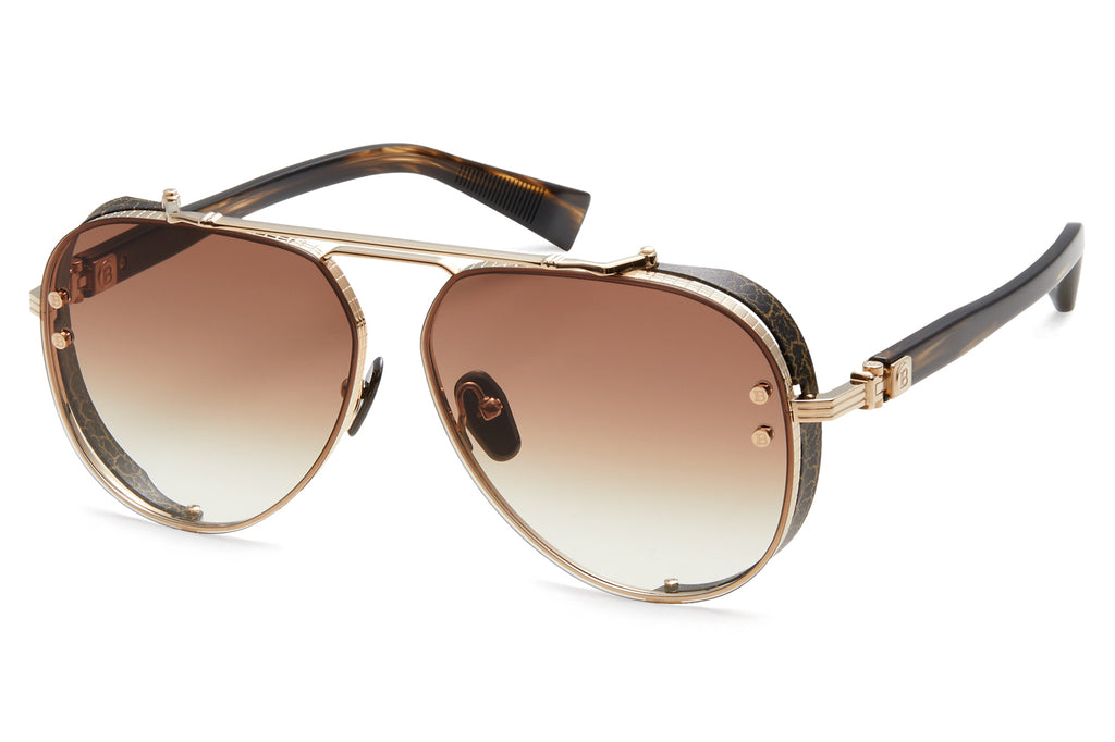 Balmain® Eyewear - Capitaine Sunglasses White Gold & Dark Brown Swirl with Dark Brown Gradient Lense