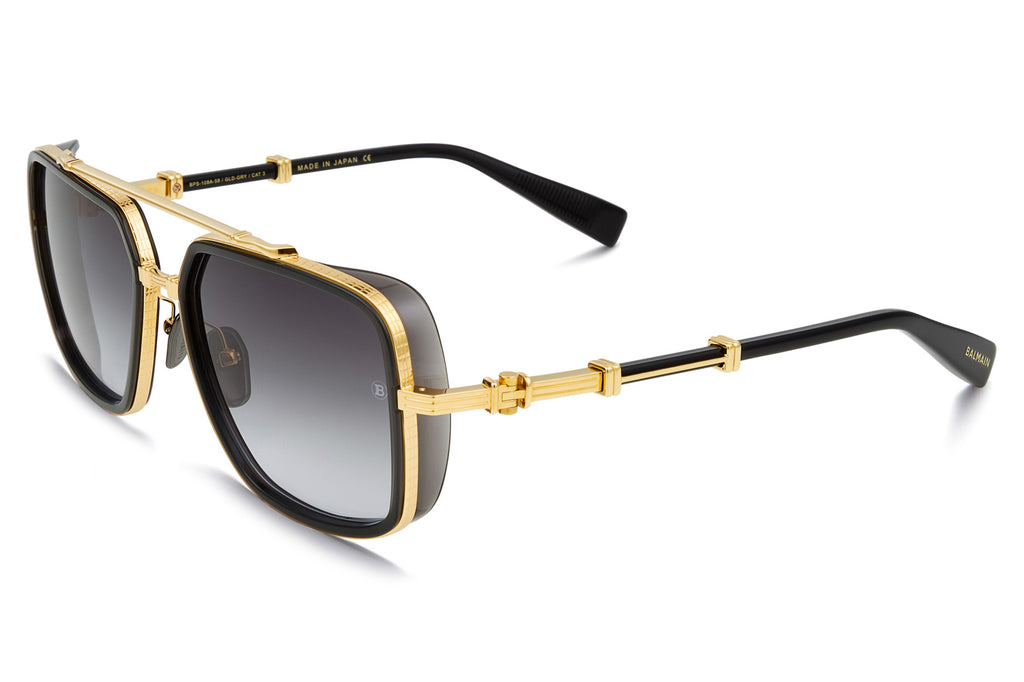 Balmain® Eyewear - Officier Sunglasses Black & Gold with Dark Grey to Light Grey AR Lenses