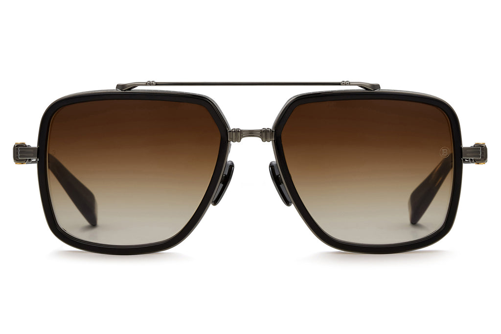 Balmain® Eyewear - Officier Sunglasses Black Rhodium & Dark Brown Swirl with Dark Brown AR Lenses