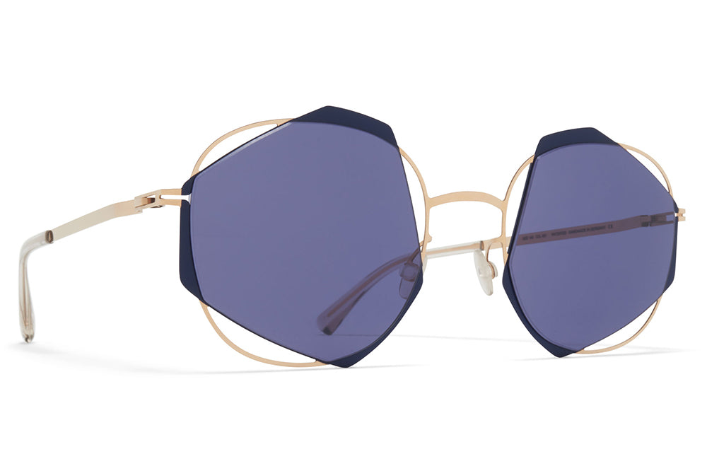 MYKITA - Achilles Sunglasses Champagne Gold/Blue Velvet with Indigo Solid Lenses