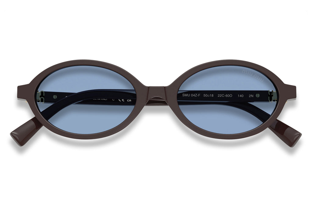 Miu Miu - MU 04ZSF (Low Bridge Fit) Sunglasses Moka with Light Blue Lenses (22C60O)