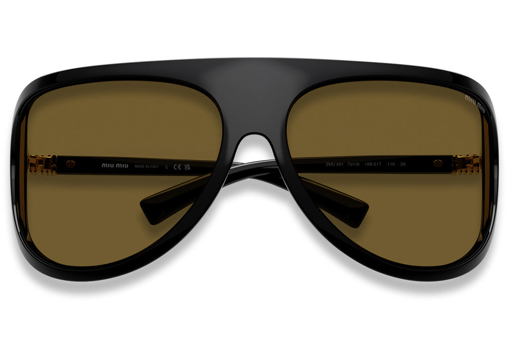 Miu Miu - MU A01S Sunglasses Black with Dark Brown Lenses (1AB01T)