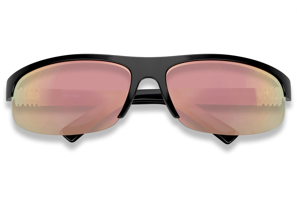 Miu Miu - MU A02SF (Low Bridge Fit) Sunglasses Black with Dark Grey Mirror Pink Lenses (1AB90J)