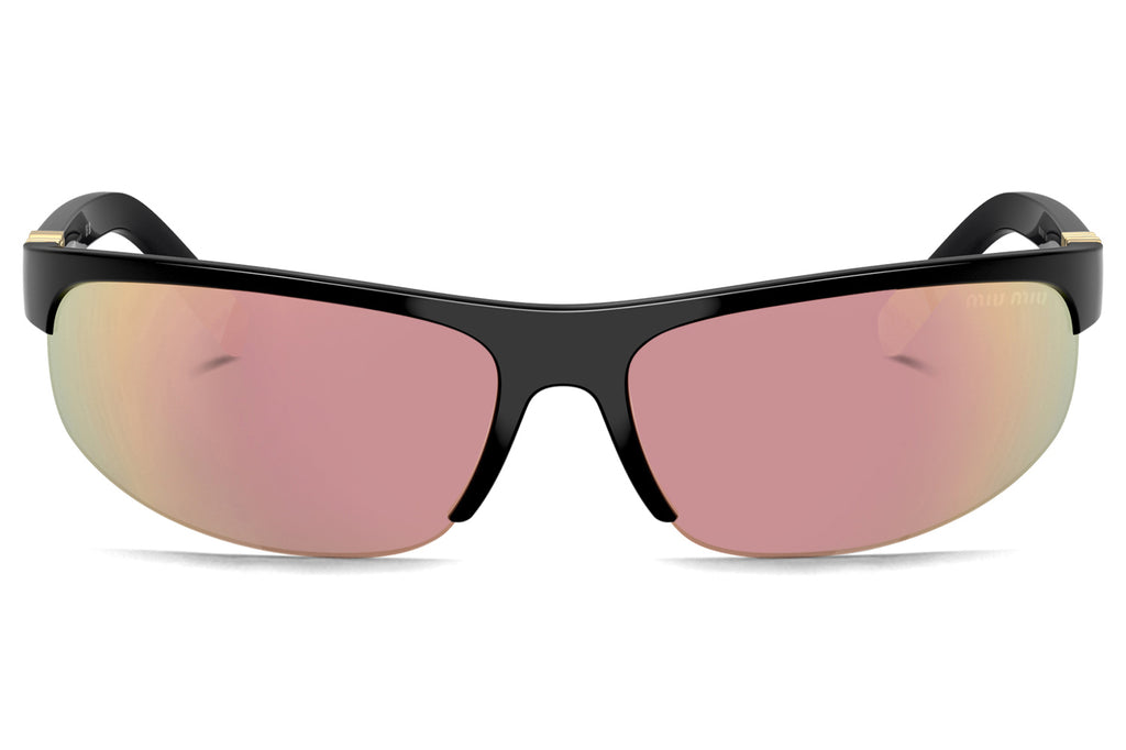 Miu Miu - MU A02SF (Low Bridge Fit) Sunglasses Black with Dark Grey Mirror Pink Lenses (1AB90J)