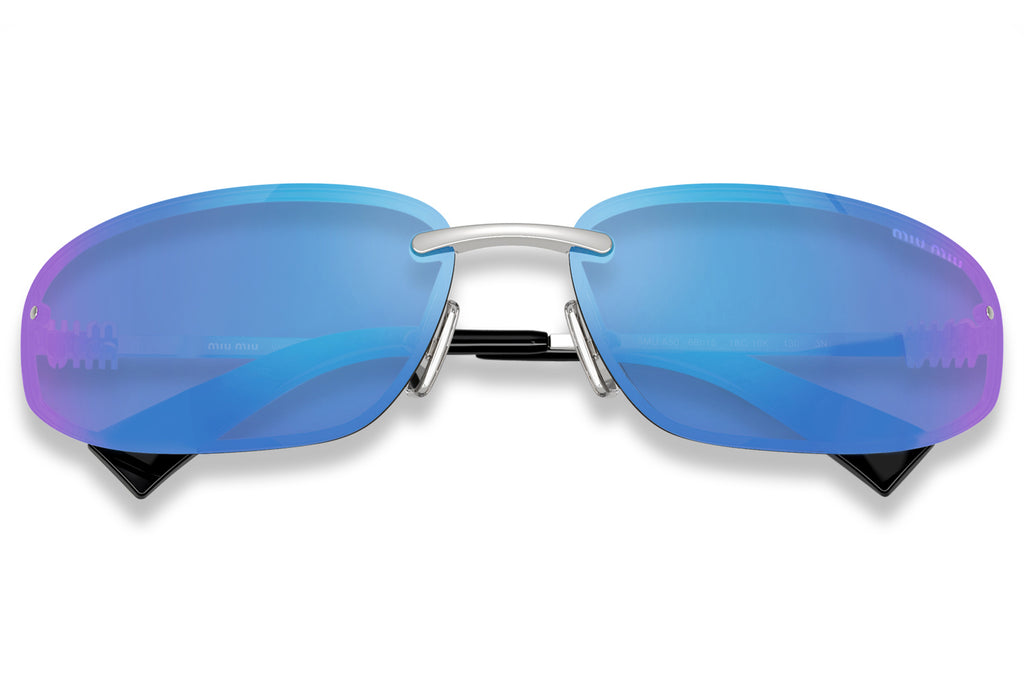 Miu Miu - MU A50S Sunglasses Silver with Light Green Mirror Blue Lenses (1BC10K)
