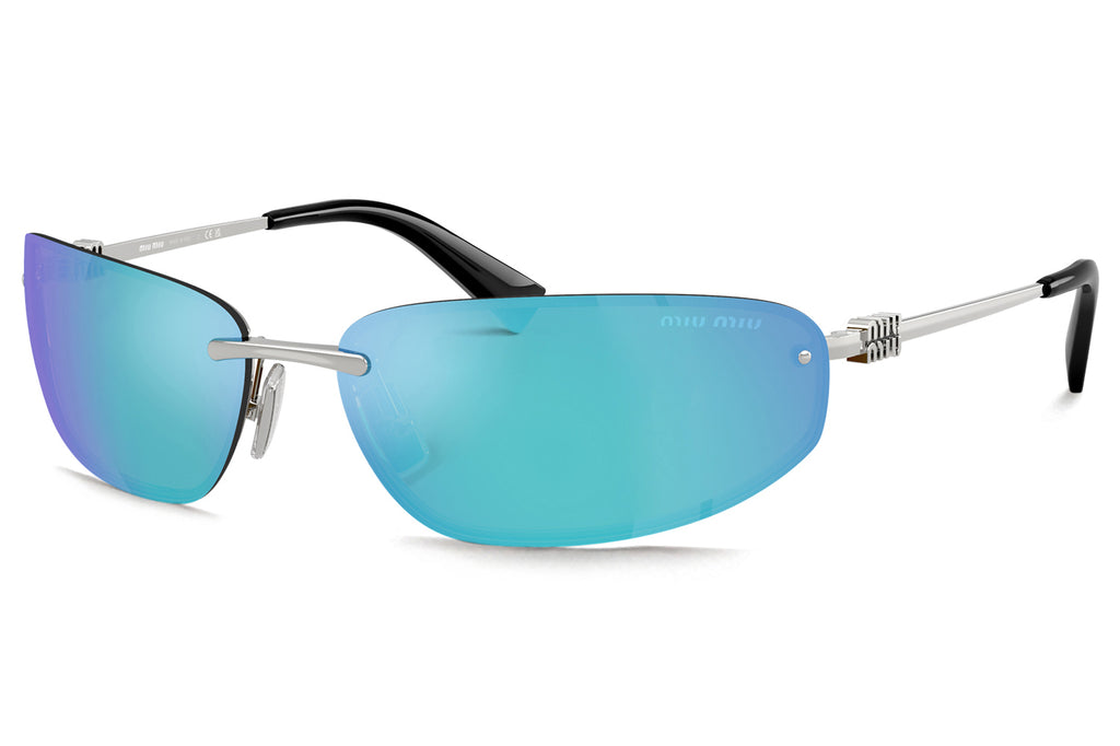 Miu Miu - MU A50S Sunglasses Silver with Light Green Mirror Blue Lenses (1BC10K)