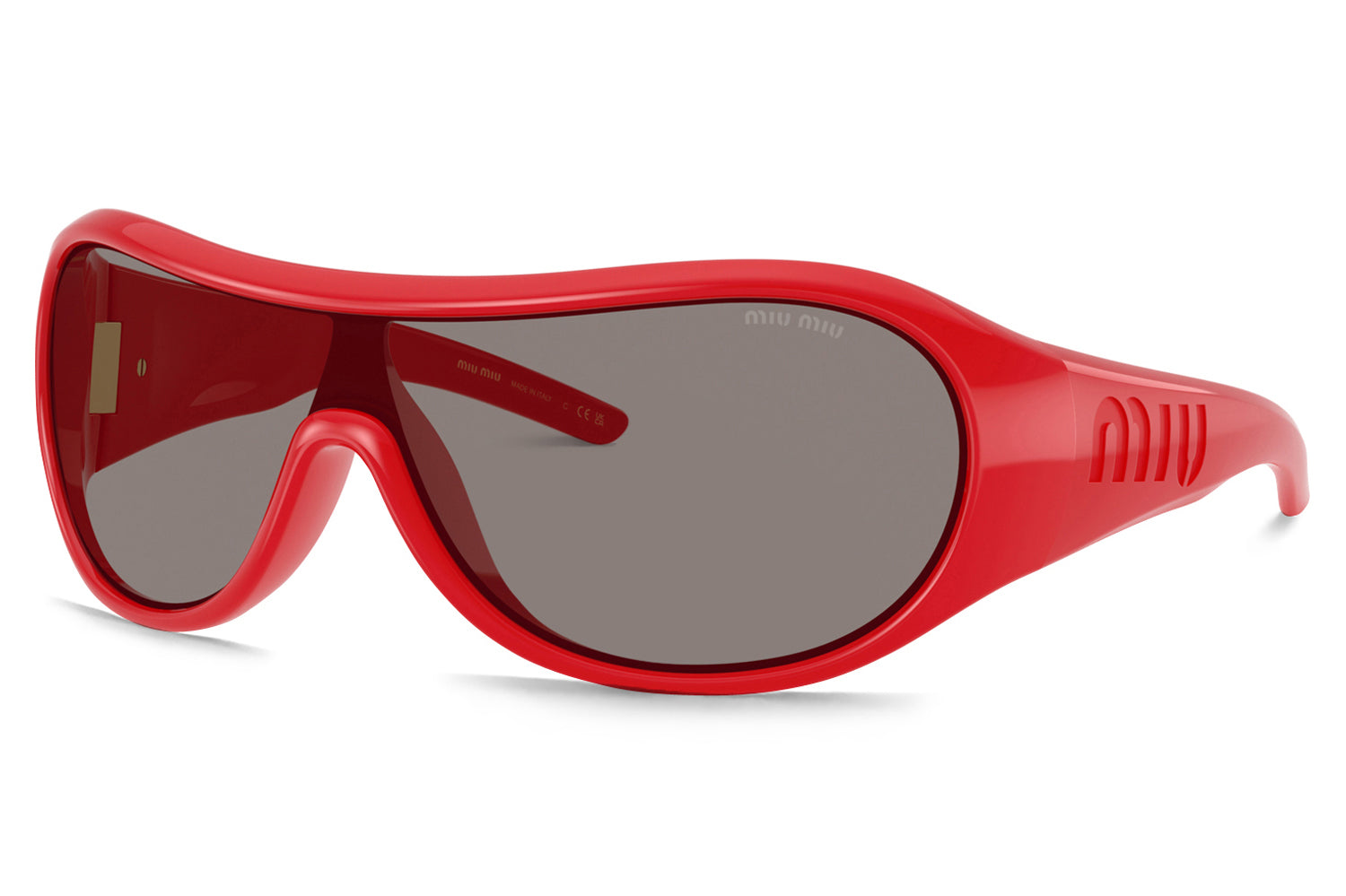 Miu Miu MU B14SU 26N8 0Q Sunglasses Blue Shield Frame, Grey Lenses Miu Miu MU B14SU L (0 - 133) with Black lenses and Grey  main image 2
