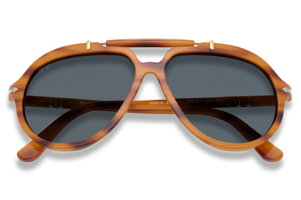 Persol - PO0202S Sunglasses Striped Brown with Blue Lenses (960/R5)