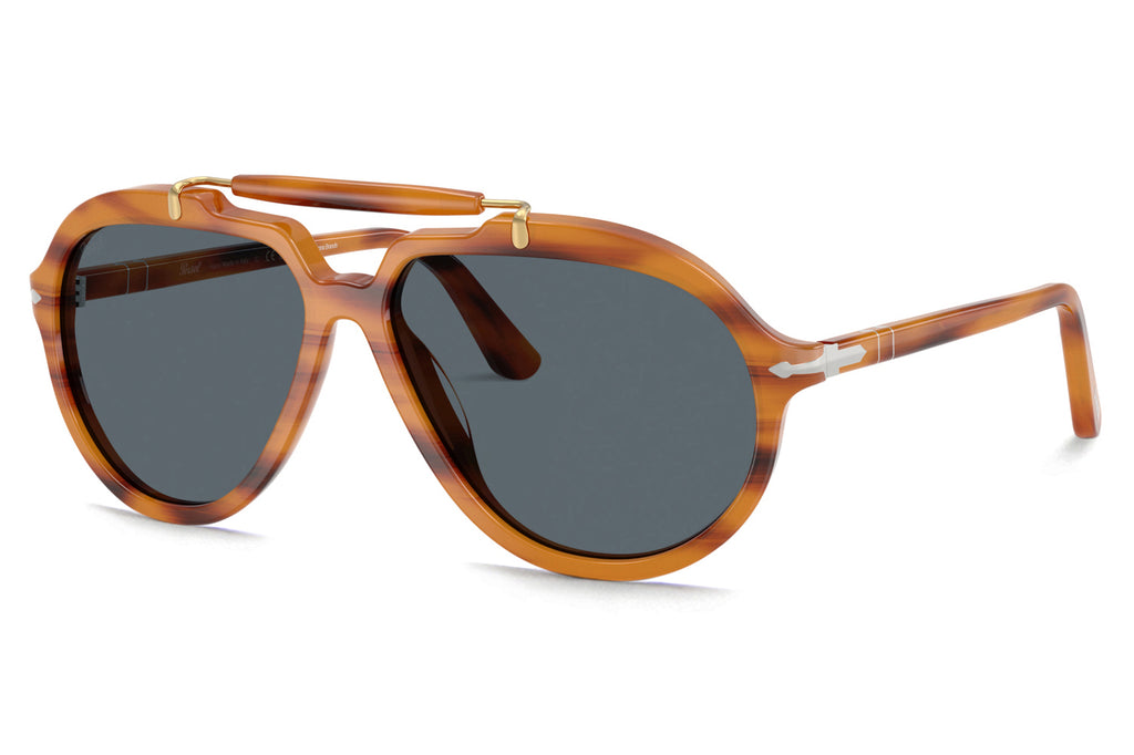Persol - PO0202S Sunglasses Striped Brown with Blue Lenses (960/R5)