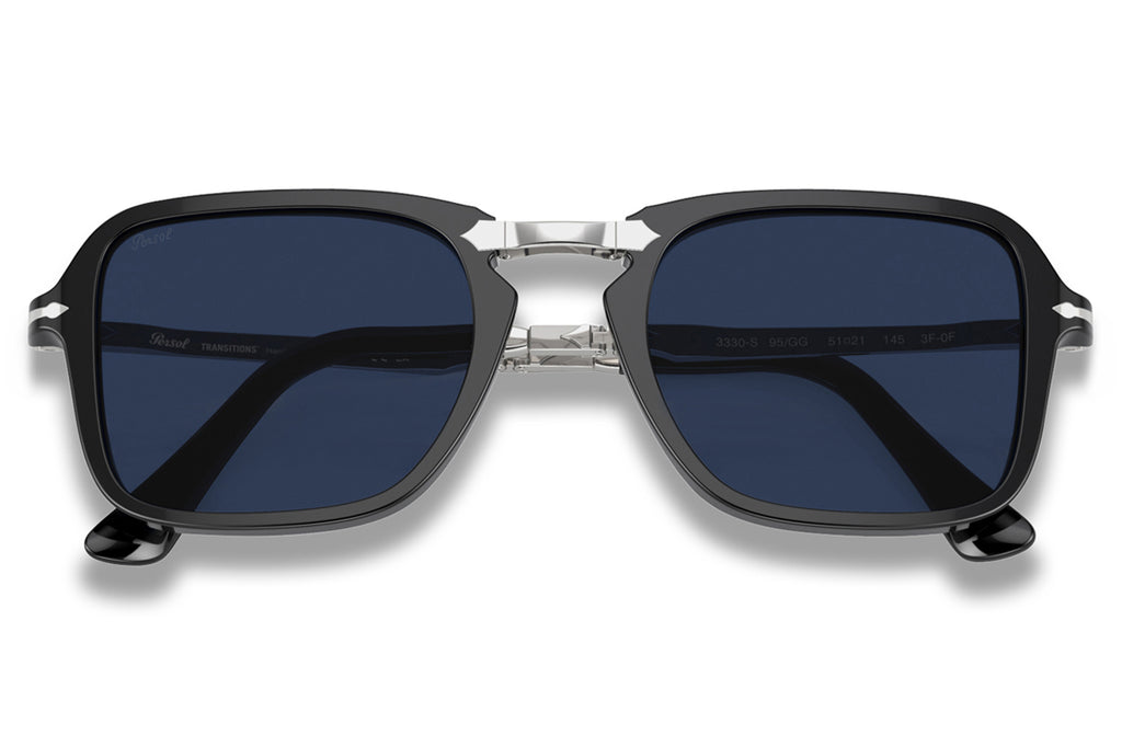 Persol - PO3330S Sunglasses Black with Transitions 8 Sapphire Lenses (95/GG)