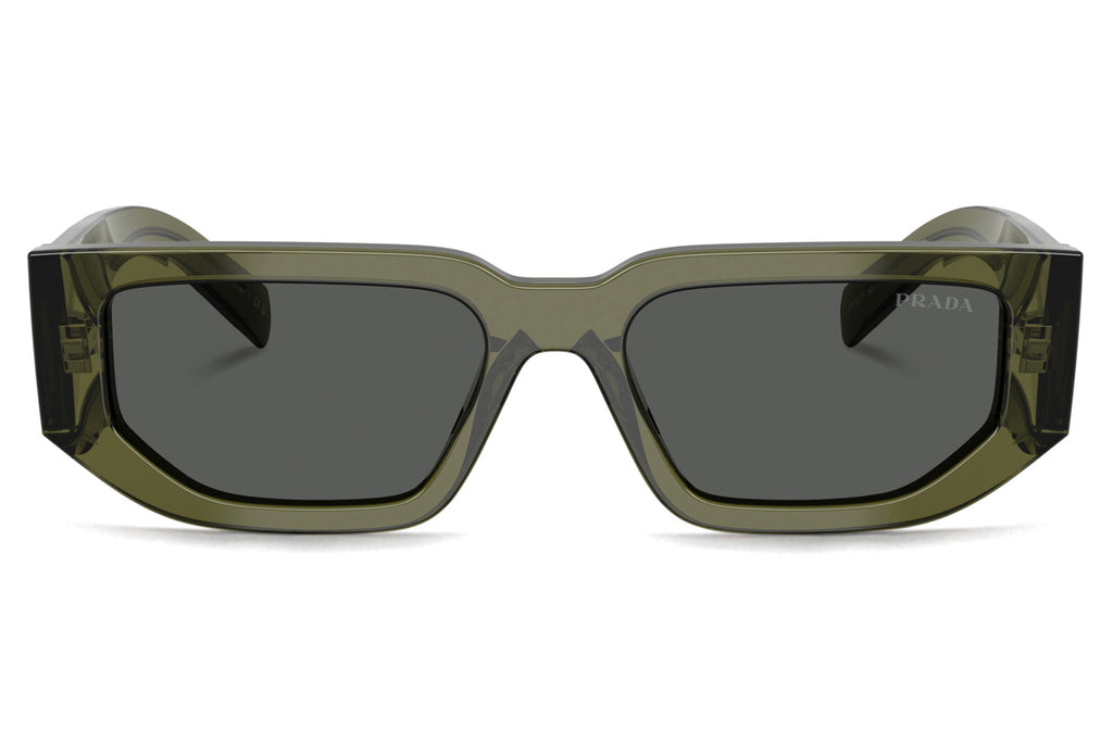 Prada - PR 09ZSF (Low Bridge Fit) Sunglasses Transparent Military Green with Dark Grey (25A40L)
