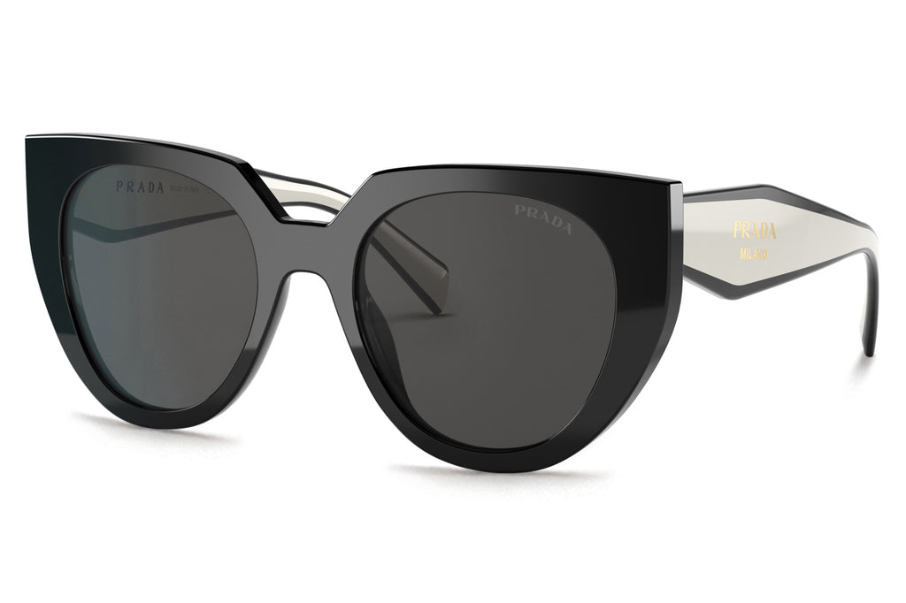 Prada - PR 14WSF (Low Bridge Fit) Sunglasses Black/Talc with Dark Grey Lenses (09Q5S0)
