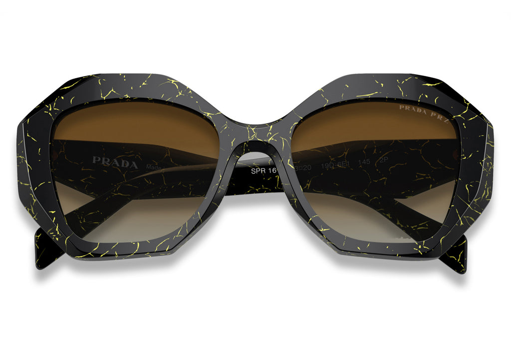 Prada - PR 16WS Sunglasses Black/Yellow Marble with Brown Gradient Polar Lenses (19D6E1)