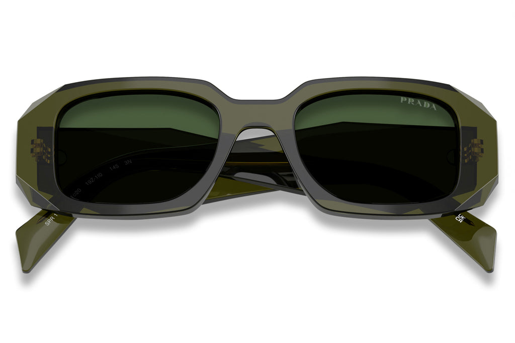 Prada - PR 17WSF (Low Bridge Fit) Sunglasses Transparent Bottle with Dark Green Lenses (19Z1I0)