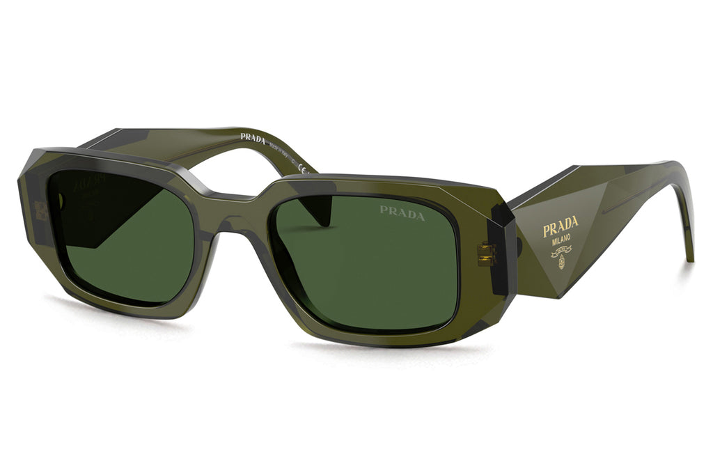 Prada - PR 17WSF (Low Bridge Fit) Sunglasses Transparent Bottle with Dark Green Lenses (19Z1I0)