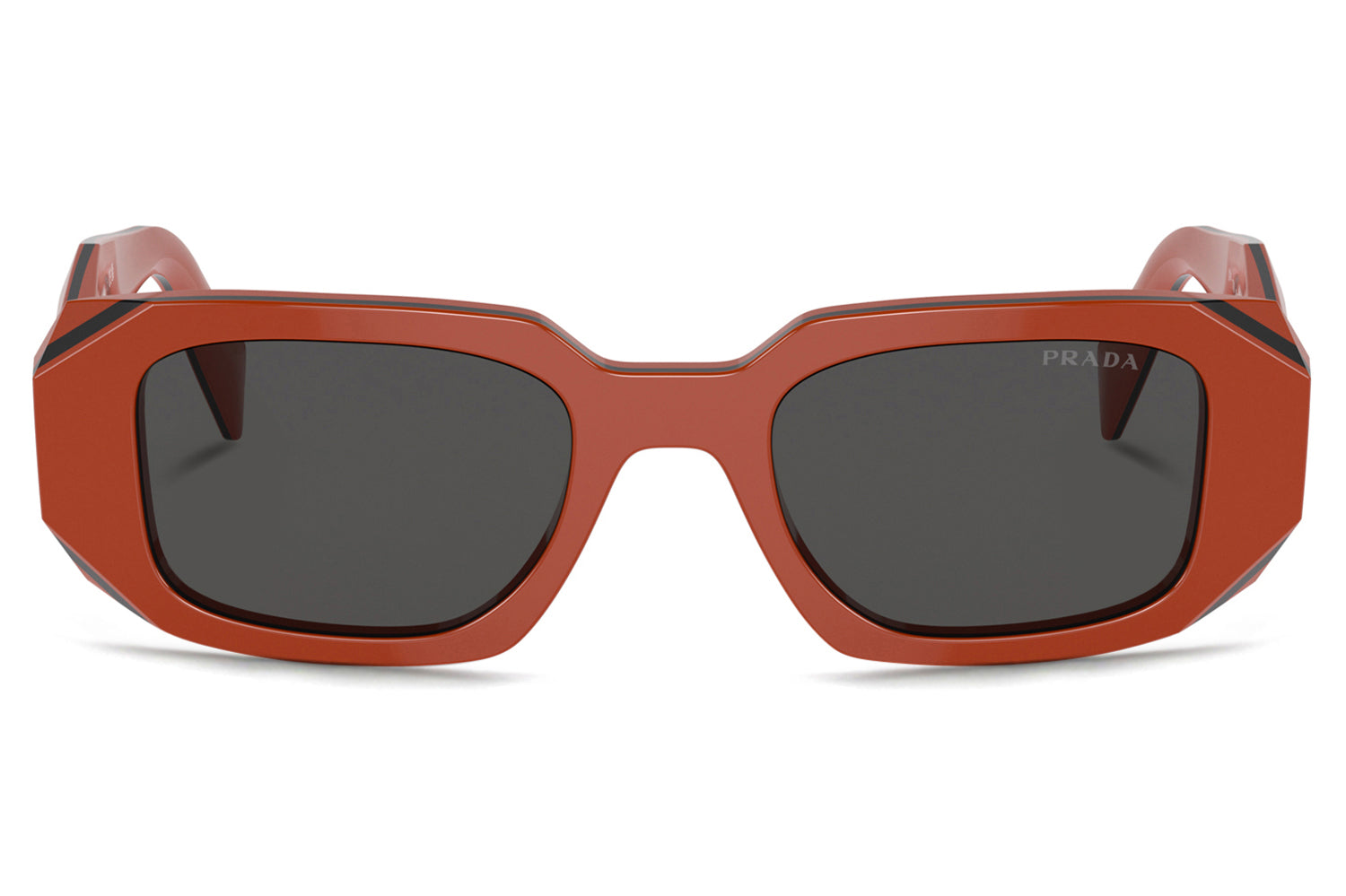 Prada PR 17WSF 19Q10D Transparent Peach Plastic Rectangle Sunglasses Brown Lens Prada Sunglasses | Transparent Peach Light Brown – Great  main image 4