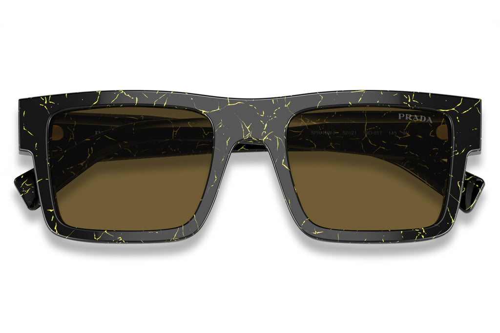 Prada - PR 19WSF (Low Bridge Fit) Sunglasses Black/Yellow Marble with Dark Brown Lenses (19D01T)