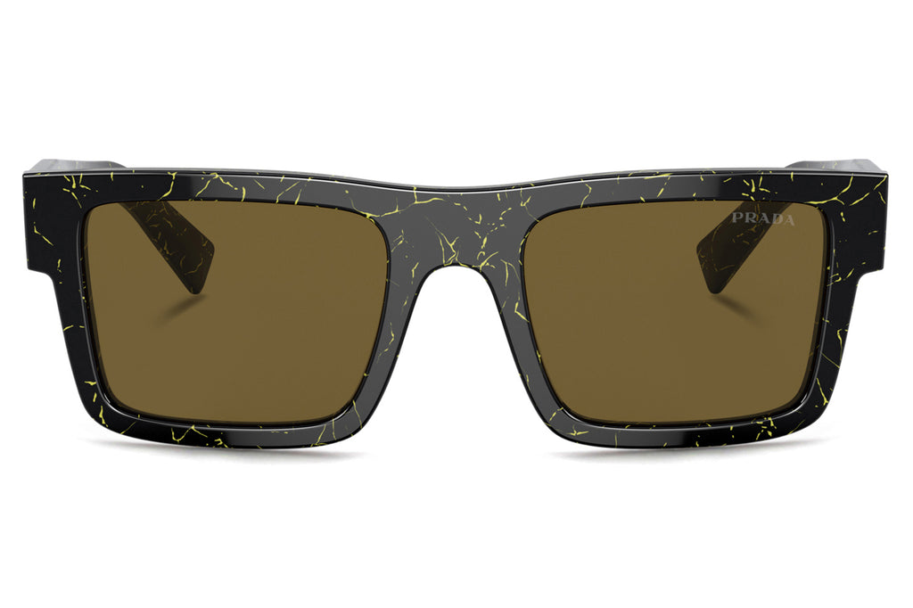 Prada - PR 19WSF (Low Bridge Fit) Sunglasses Black/Yellow Marble with Dark Brown Lenses (19D01T)