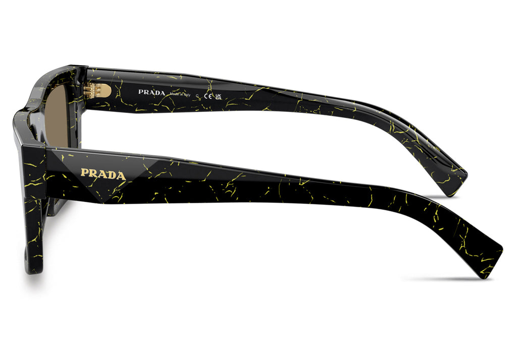 Prada - PR 19WSF (Low Bridge Fit) Sunglasses Black/Yellow Marble with Dark Brown Lenses (19D01T)