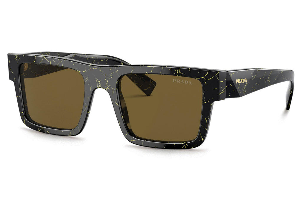 Prada - PR 19WSF (Low Bridge Fit) Sunglasses Black/Yellow Marble with Dark Brown Lenses (19D01T)