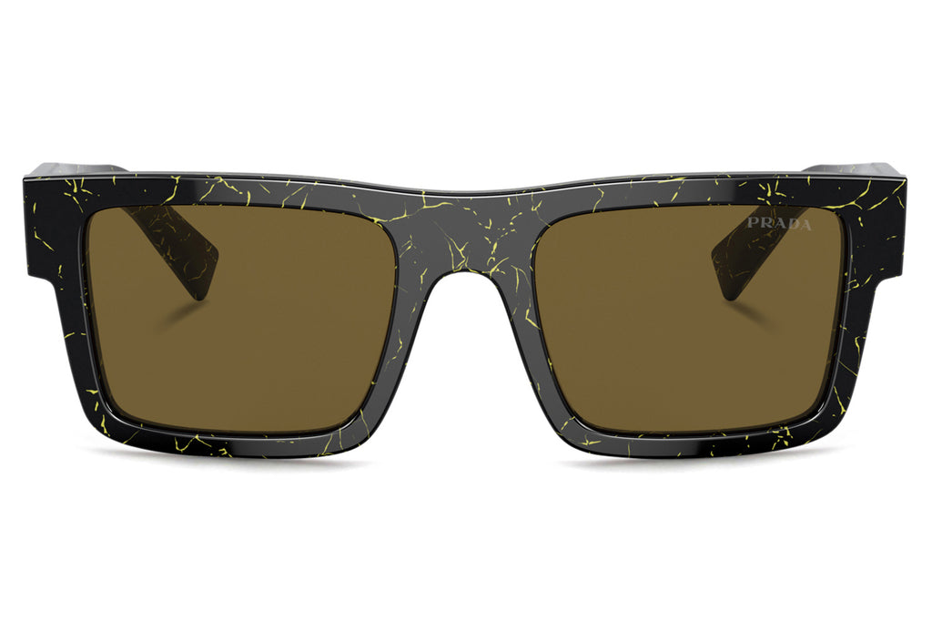 Prada - PR 19WS Sunglasses Black/Yellow Marble with Dark Brown Lenses (19D01T)