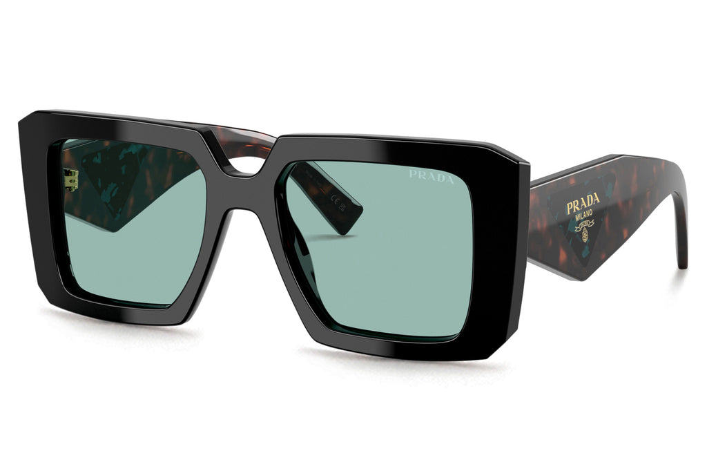 Prada - PR 23YSF (Low Bridge Fit) Sunglasses Black with Petrol Green Lenses (26B40K)