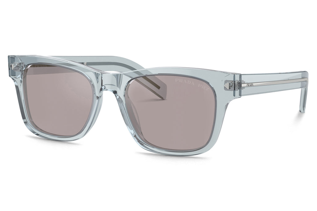Prada - PR A17S Sunglasses Transparent Azure with Grey Polarized Mirror Gold Lenses (19T80F)
