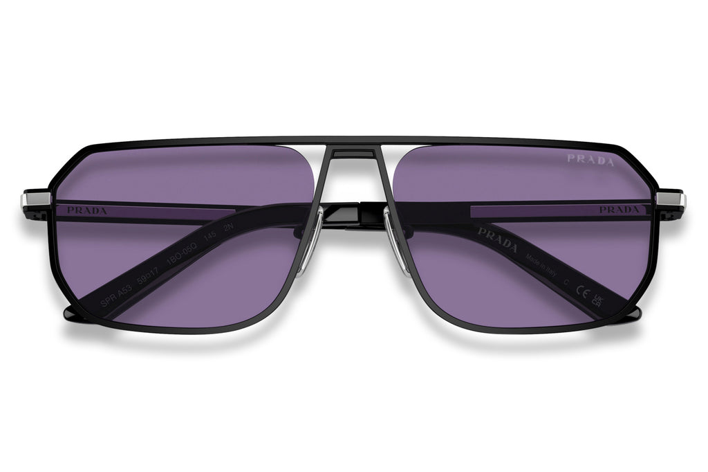 Prada - PR A53S Sunglasses Matte Black with Violet Mirror Internal Silver Lenses (1BO05Q)