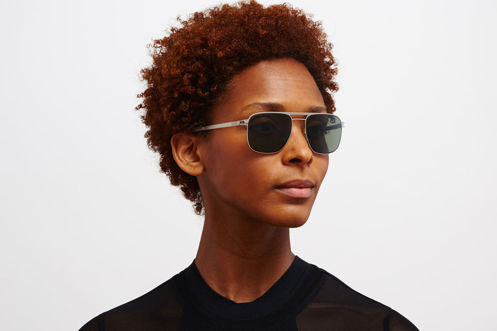 MYKITA - Eli Sunglasses Matte Silver/Black with Polarized Pro Green 15 Lenses